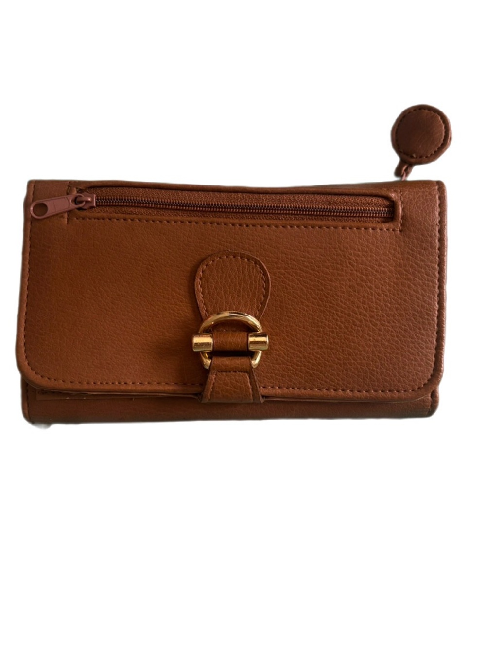 Vintage Design Collection Brown Faux Leather Tri-Fold Checkbook Wallet Organizer